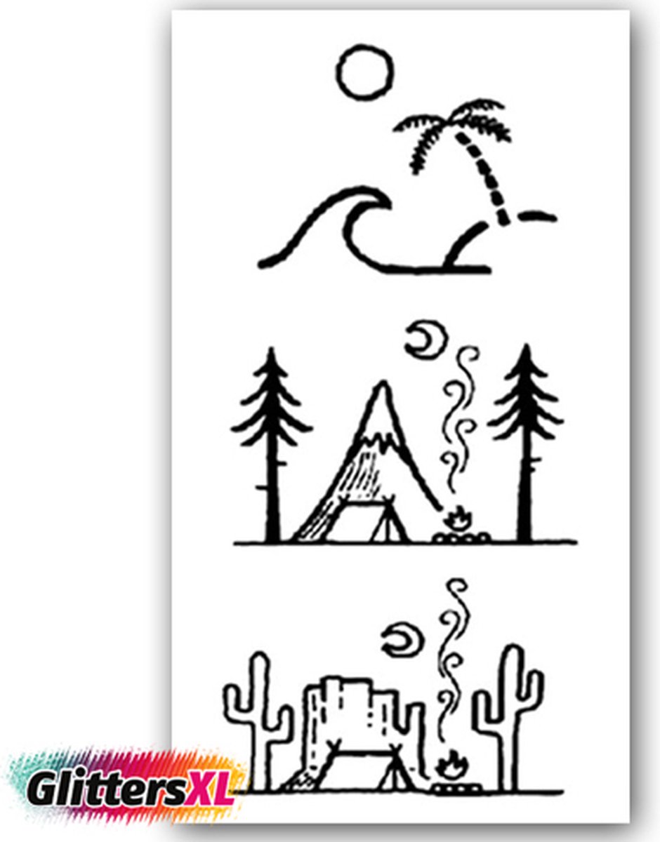 GlittersXL - Temporary Tattoo Landschap (11x6cm) [Neptattoo - Tijdelijke tatoeage - Nep Fake Tattoos - Water overdraagbare festival sticker henna outfit tattoo - Glitter tattoo - Volwassenen Kinderen Jongen Meisje]